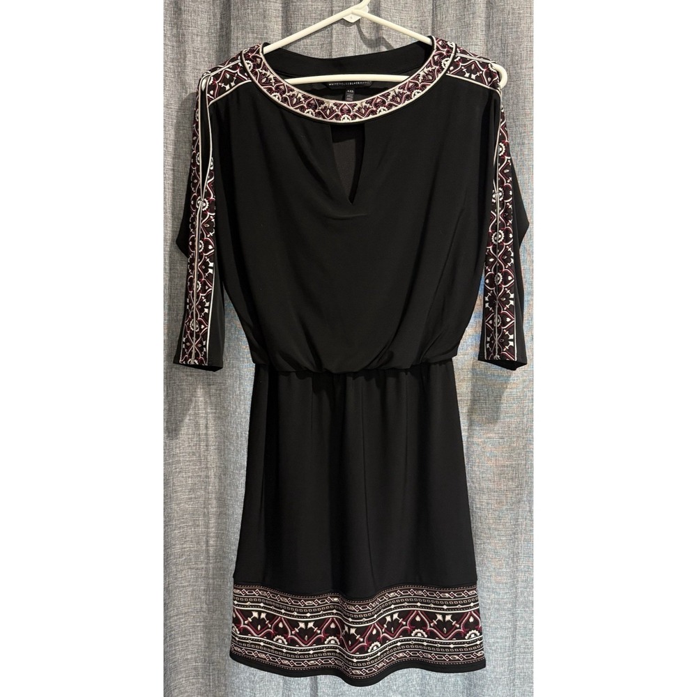 White House Black Market Keyhole 3/4 Sleeve Embroidered Rhinestone Dress Sz XXS